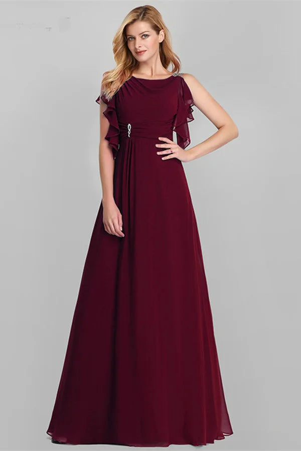 Emerald Green Ruffles Chiffon Long Evening Gowns Online-BallBride