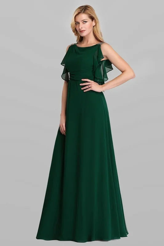 Emerald Green Ruffles Chiffon Long Evening Gowns Online-BallBride