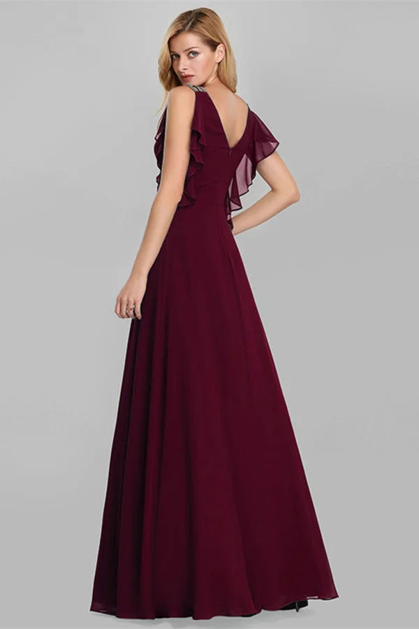 Emerald Green Ruffles Chiffon Long Evening Gowns Online-BallBride