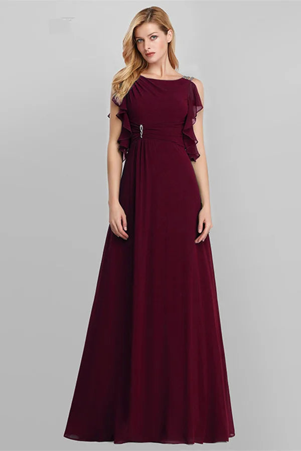 Emerald Green Ruffles Chiffon Long Evening Gowns Online-BallBride