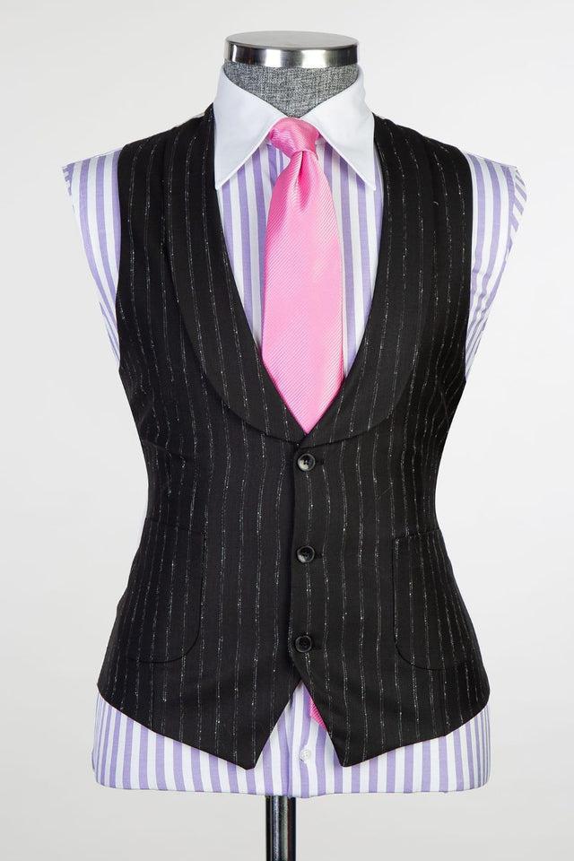 Ernest Modern Black Stripe 3-Pieces Men Suits with Peaked Lapel Slim Fit-BallBride