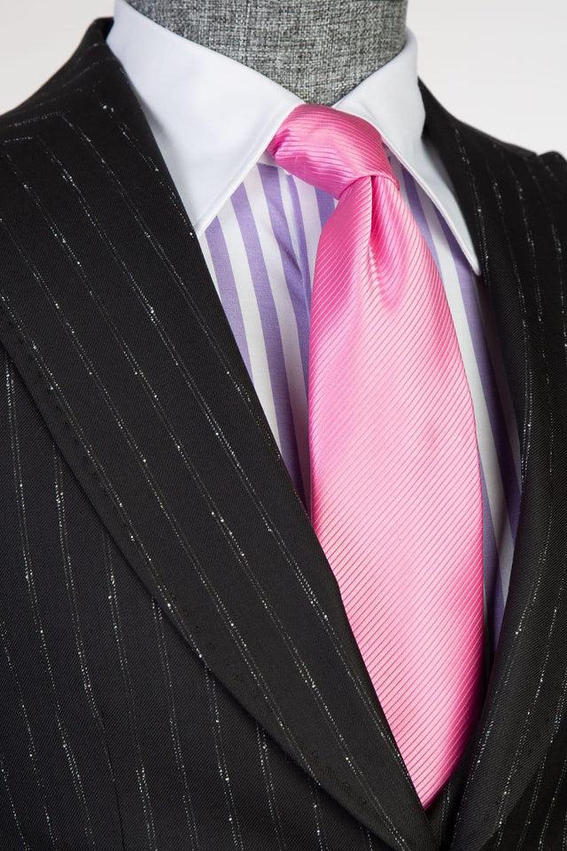 Ernest Modern Black Stripe 3-Pieces Men Suits with Peaked Lapel Slim Fit-BallBride