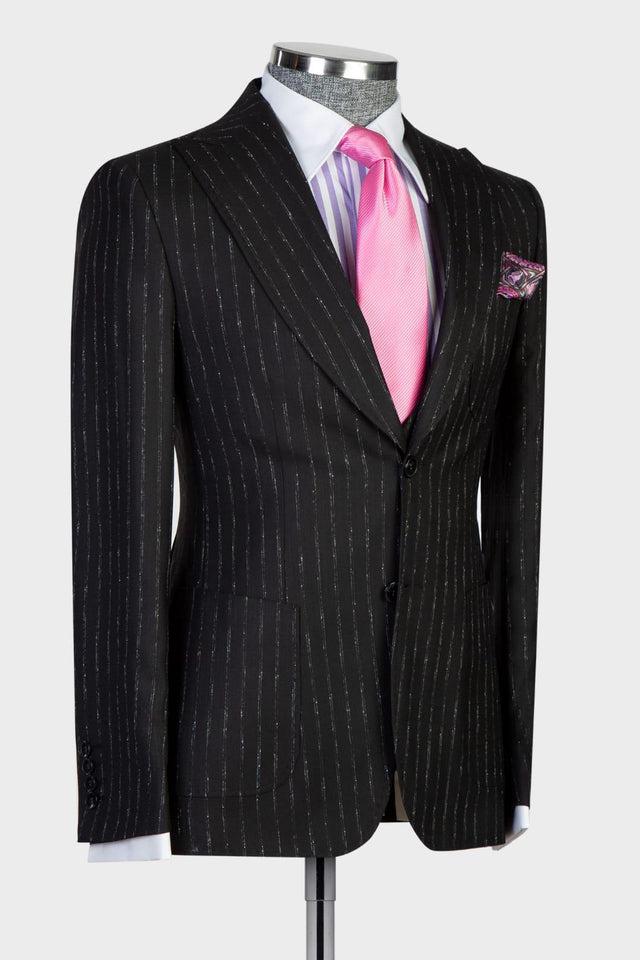 Ernest Modern Black Stripe 3-Pieces Men Suits with Peaked Lapel Slim Fit-BallBride