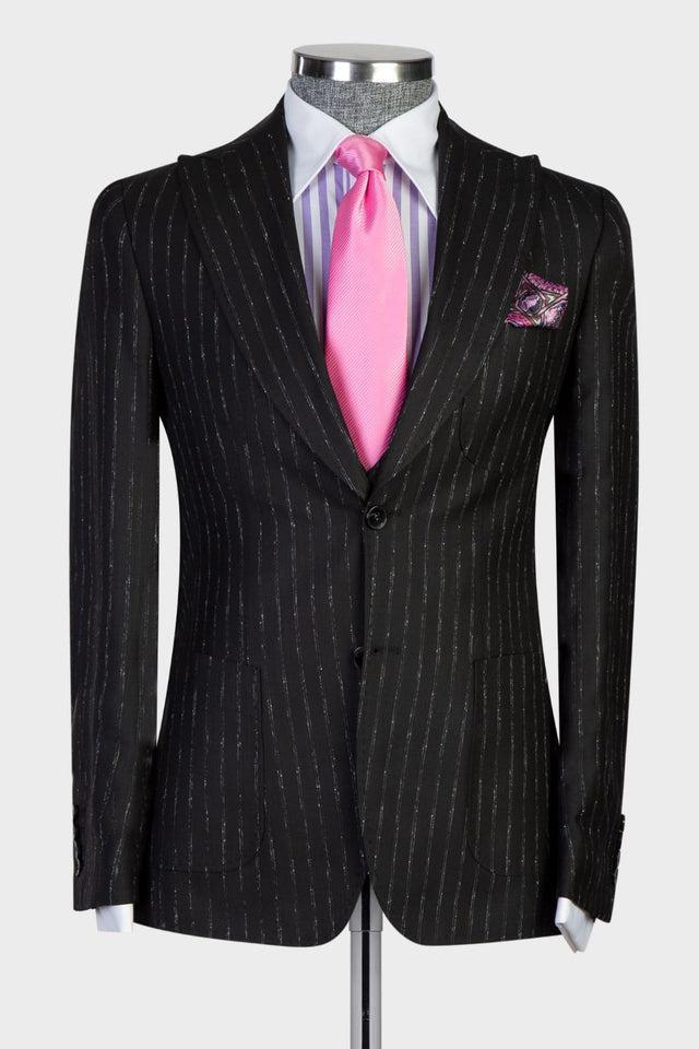 Ernest Modern Black Stripe 3-Pieces Men Suits with Peaked Lapel Slim Fit-BallBride