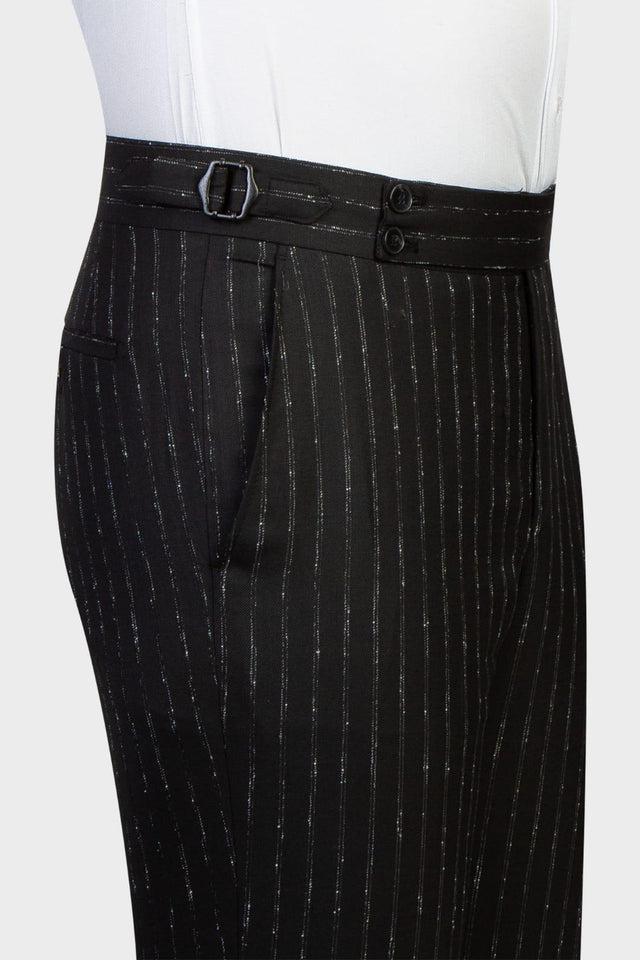 Ernest Modern Black Stripe 3-Pieces Men Suits with Peaked Lapel Slim Fit-BallBride
