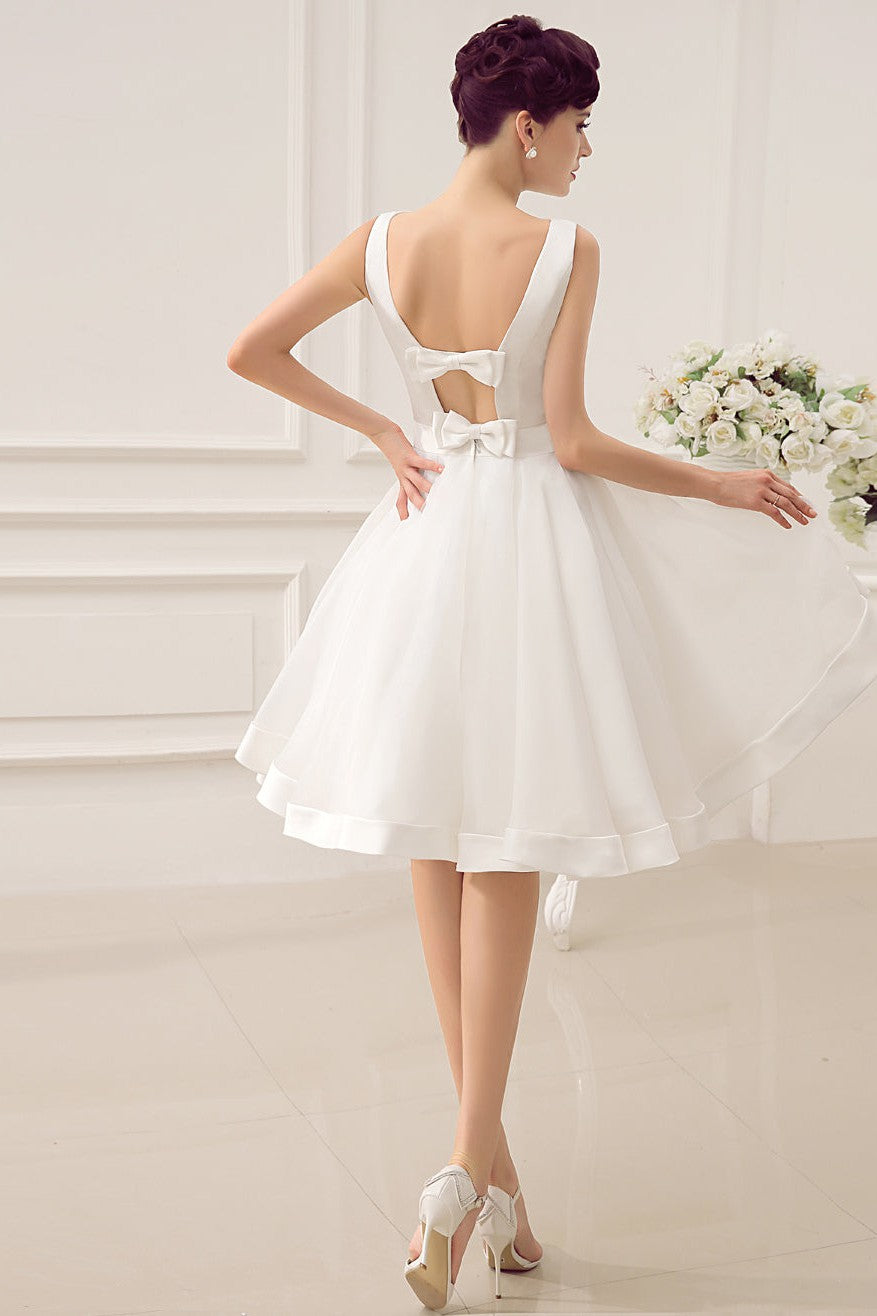 Exclusive Short Wedding Dress Retro Bridal Dress Bateau Sleeveless Reception Bridal Gown-Ballbride