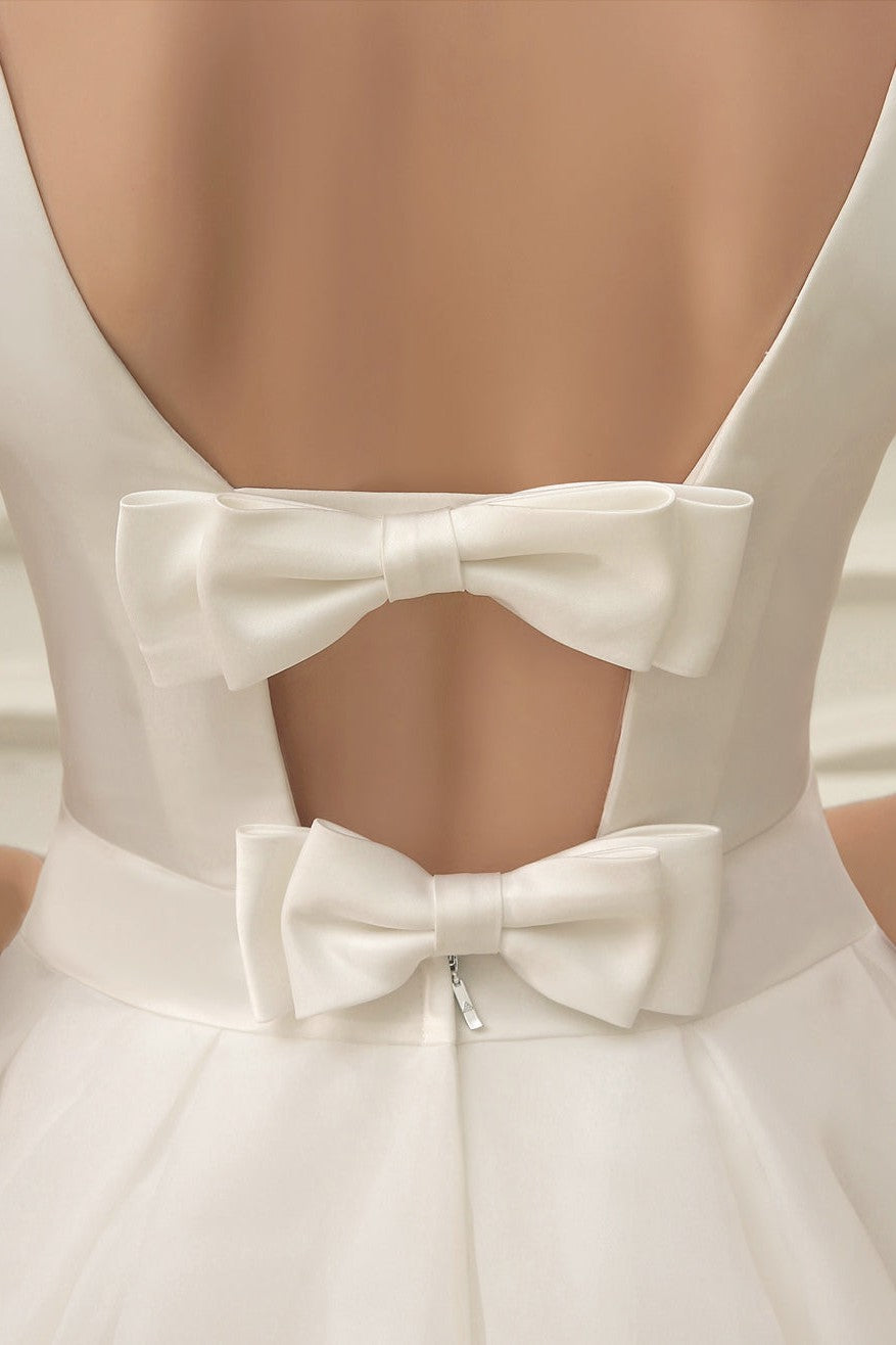 Exclusive Short Wedding Dress Retro Bridal Dress Bateau Sleeveless Reception Bridal Gown-Ballbride