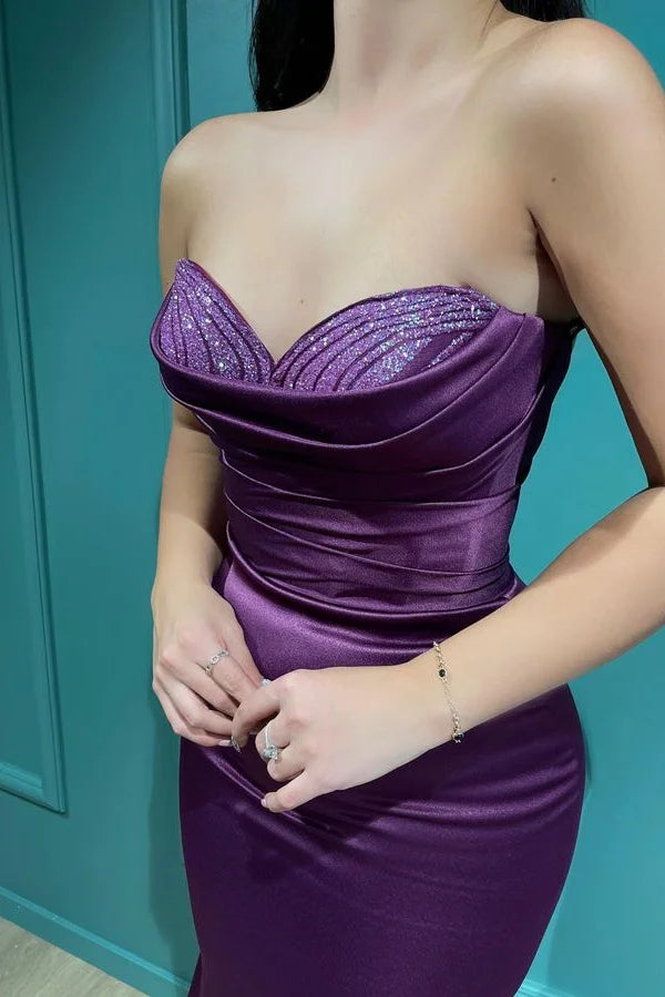 Fabulous Grape Sweetheart Mermaid Evening Dress Long With Sequins-BallBride