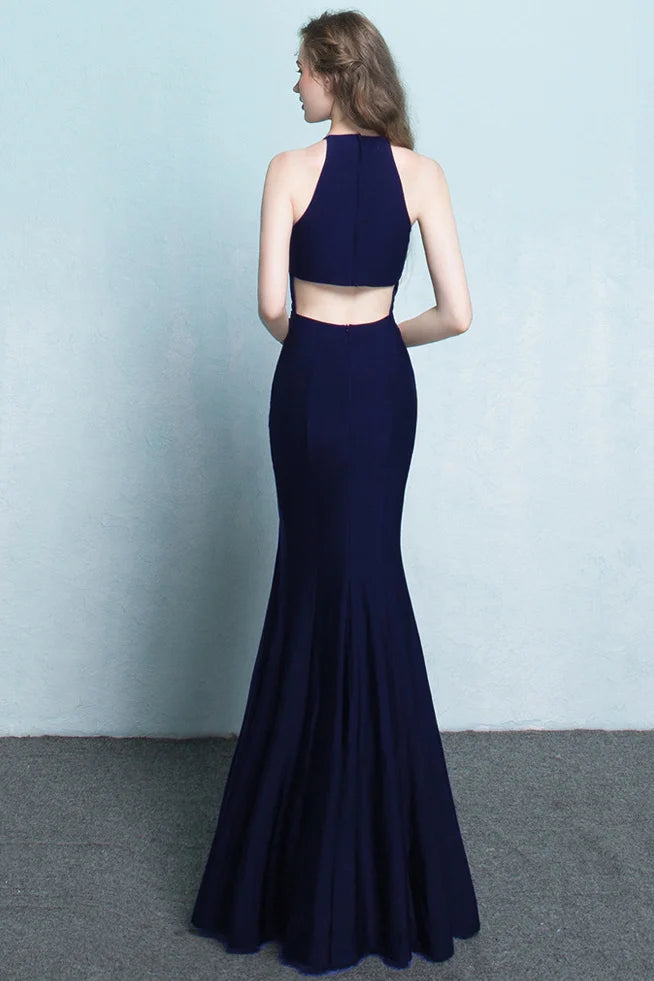 Fabulous Halter Sleeveless Evening Dress Mermaid Long Split Online-BallBride