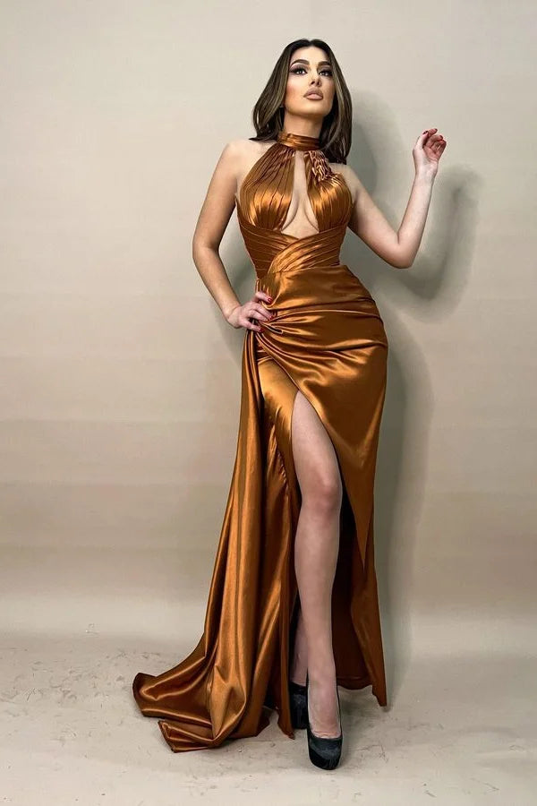 Fabulous High Neck Sleeveless Evening Dress Mermaid With Split-BallBride
