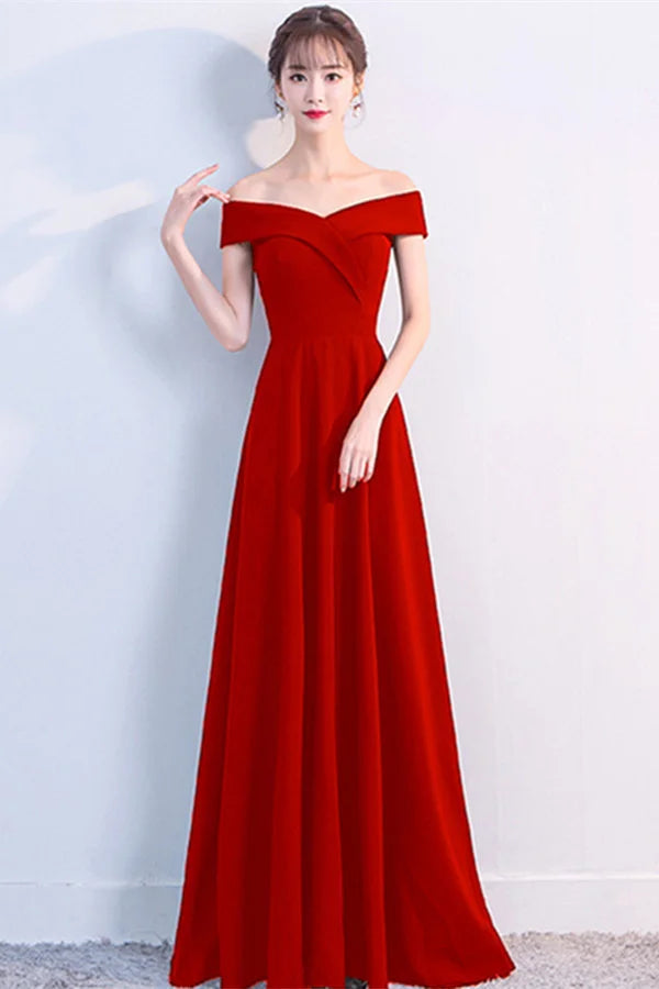 Fabulous Off-the-Shoulder Long Evening Dress Zipper Back-BallBride