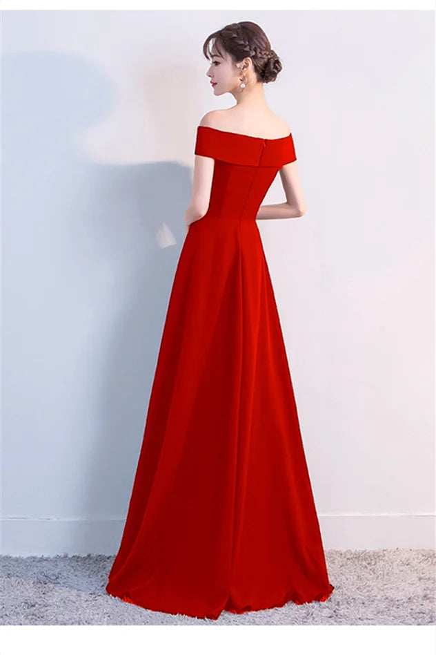 Fabulous Off-the-Shoulder Long Evening Dress Zipper Back-BallBride