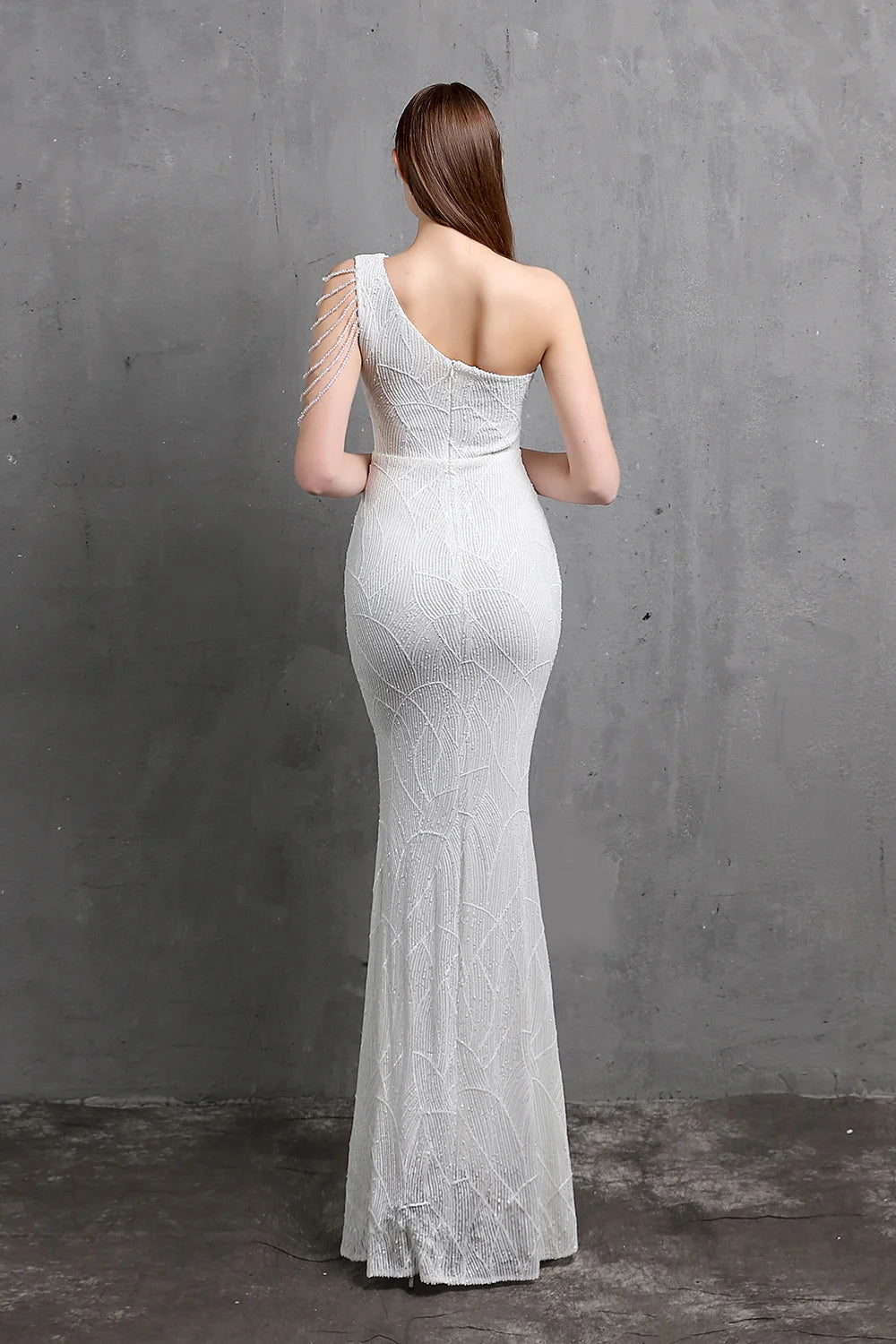 Fabulous One Shoulder Sequins Long Evening Dress Mermaid Zipper Back-BallBride