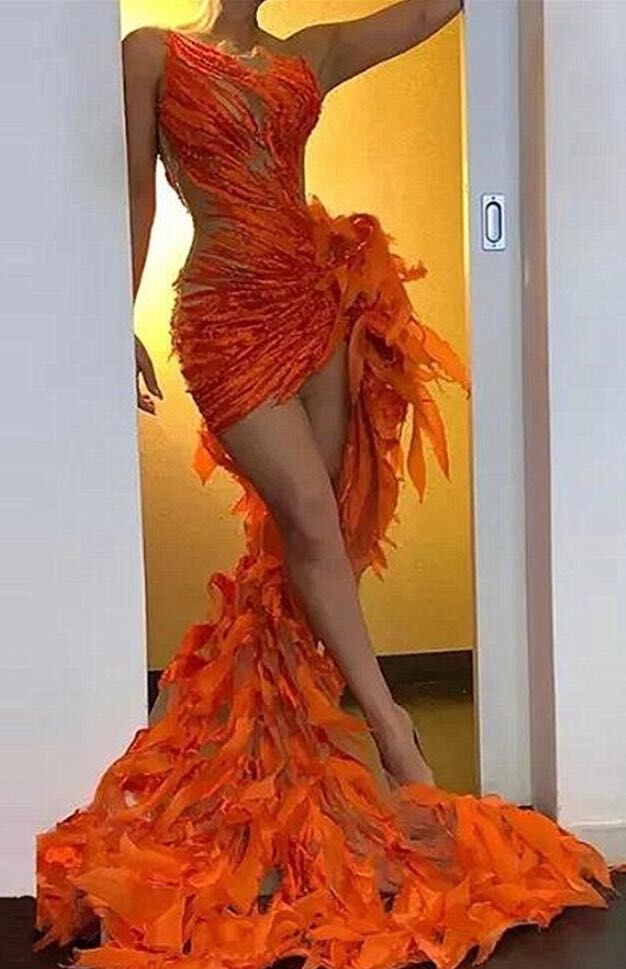 Fabulous Orange Hi-Lo Prom Dress with Ruffles - Sleeveless Mermaid Style-BallBride