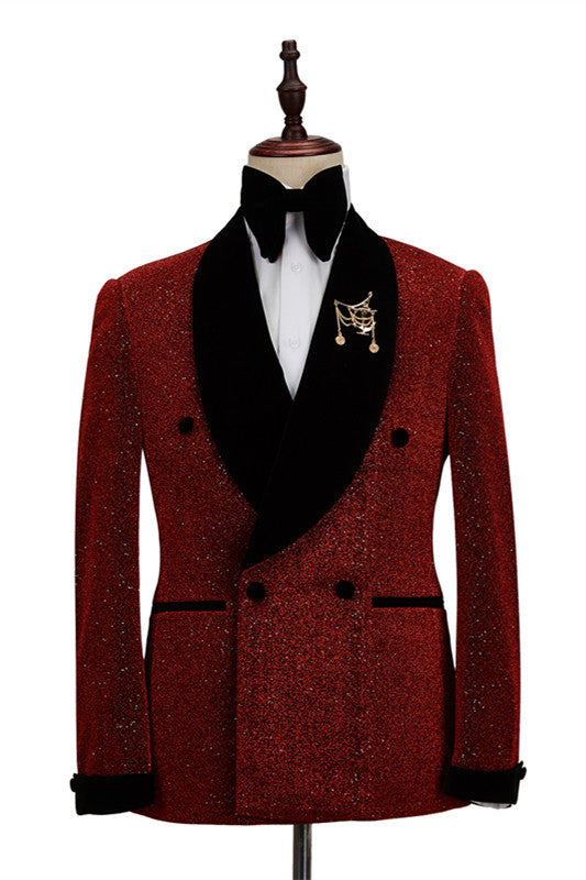 Fabulous Red Double Breasted Wedding Suit for Men's Party with Black Shawl Lapel-BallBride