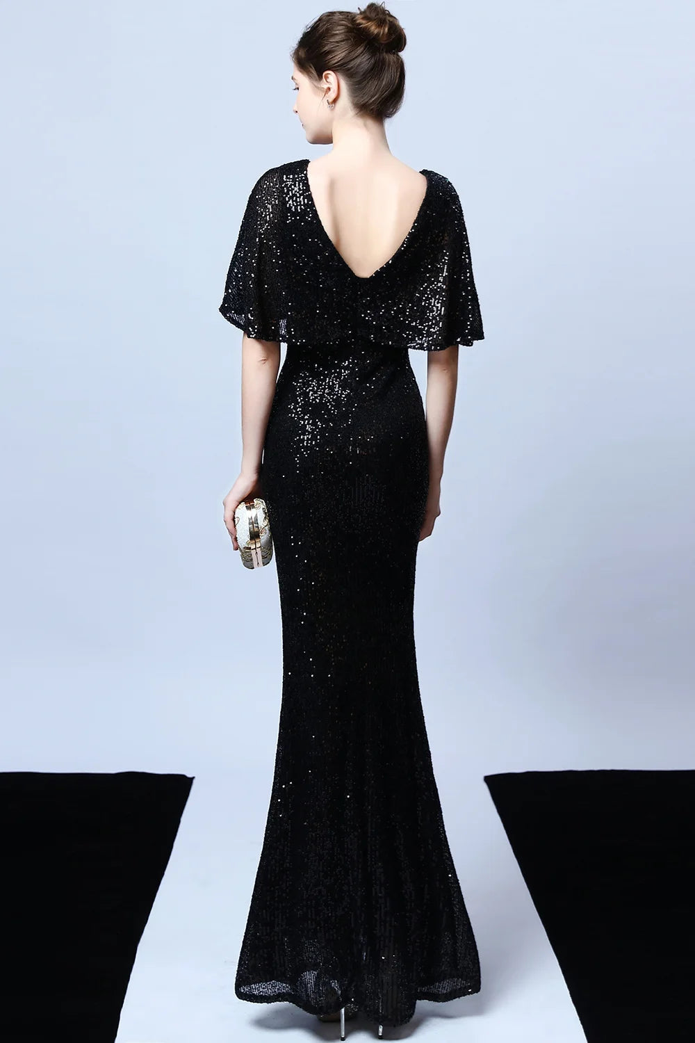 Fabulous Sequins Ruffles Sleeves Evening Dress Mermaid Long Cheap Party Gowns-BallBride