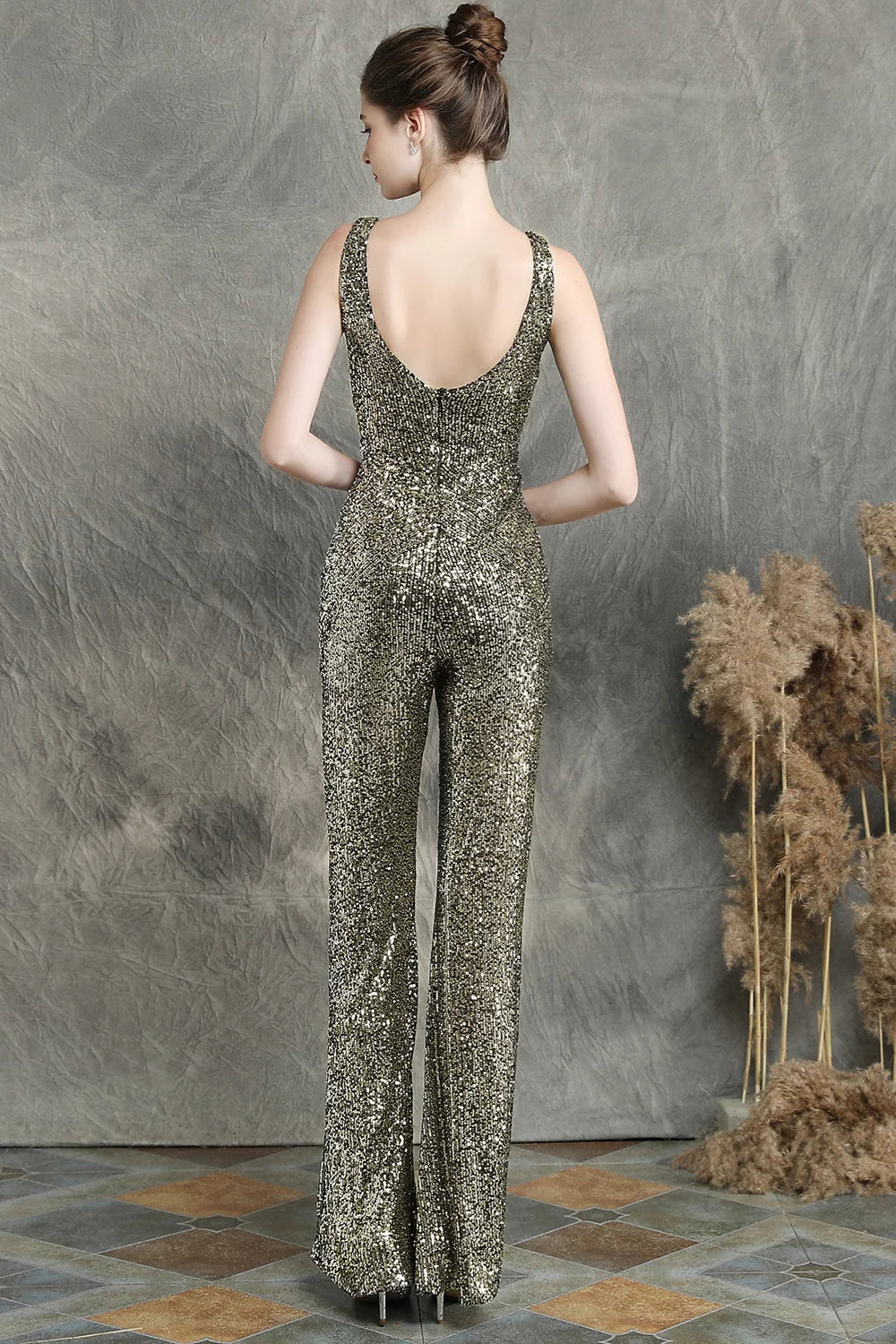 Fabulous V-Neck Sequins Evening Gown Sleeveless Jumpsuit-BallBride