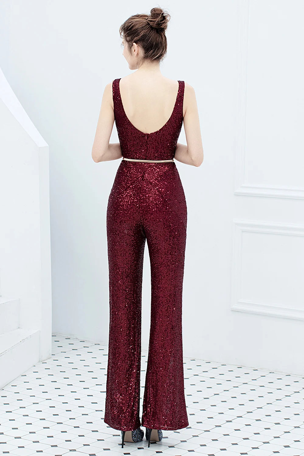 Fabulous V-Neck Sequins Evening Gown Sleeveless Jumpsuit-BallBride