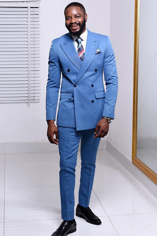 Fashion Blue Western Suits for Wedding ¡§C Double Breasted with Peaked Lapel-BallBride