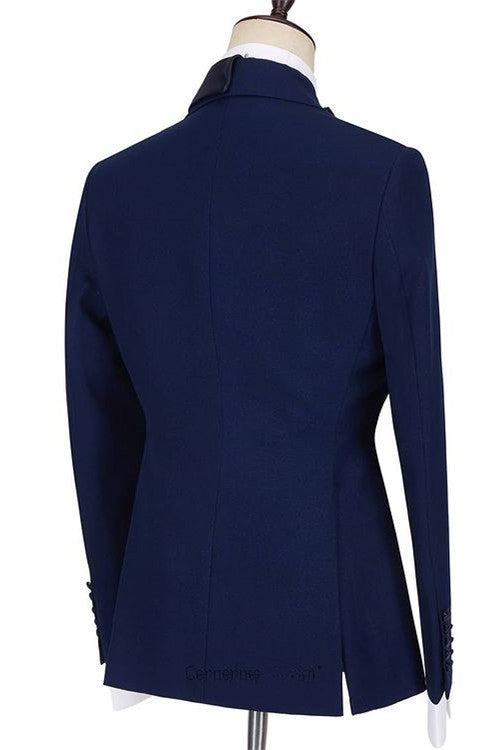 Fashion Dark Navy Formal Dinner Prom Suits with Peaked Lapel-BallBride