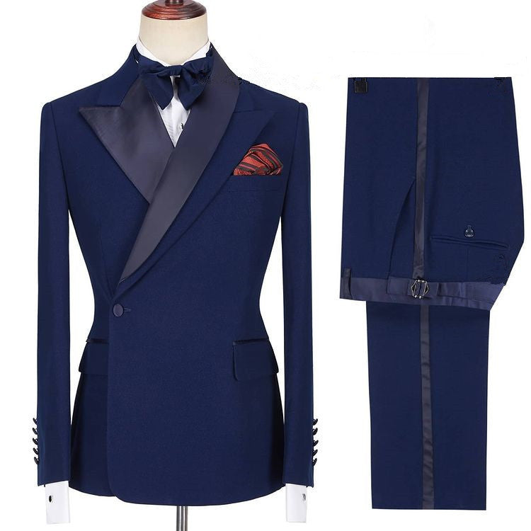Fashion Dark Navy Formal Dinner Prom Suits with Peaked Lapel-BallBride