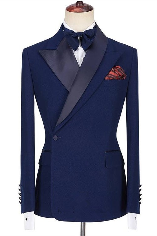 Fashion Dark Navy Formal Dinner Prom Suits with Peaked Lapel-BallBride