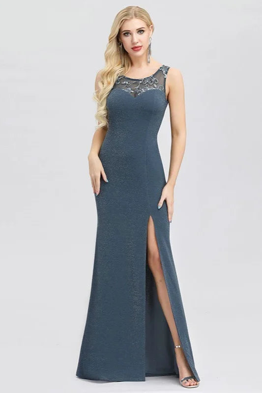 Fashion Embrodiery Split Mermaid Evening Prom Dress-BallBride