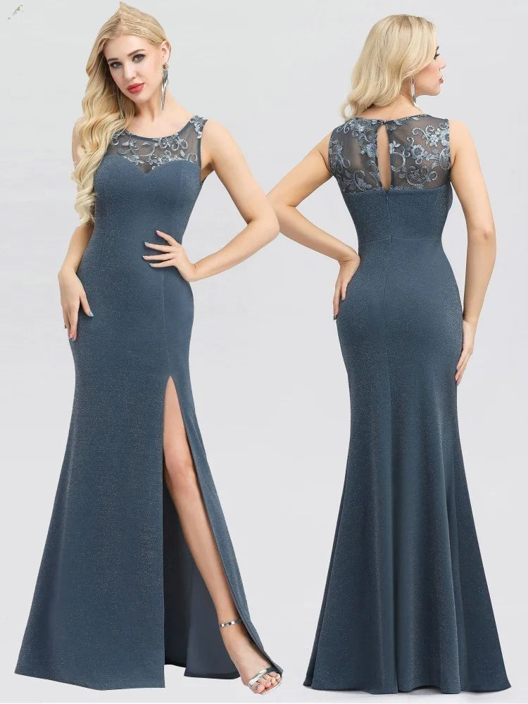 Fashion Embrodiery Split Mermaid Evening Prom Dress-BallBride