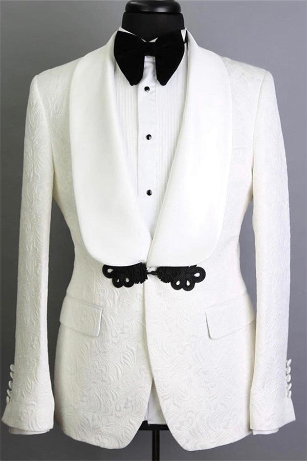 Fashion Reception Suit for Groom - Two Pieces White Shawl Lapel Jacquard-BallBride