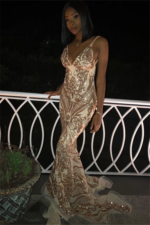 Fashion Sheath Sequins Sleeveless Open Back Prom Dress-BallBride