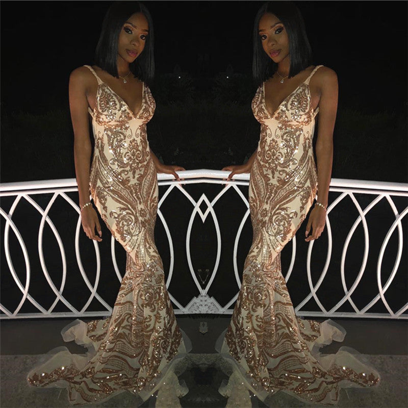 Fashion Sheath Sequins Sleeveless Open Back Prom Dress-BallBride
