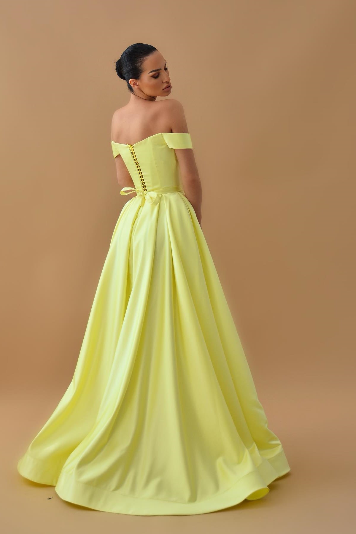 Fashion Sweetheart A-Line Evening Dress with Split - Daffodil Off-The-Shoulder-BallBride