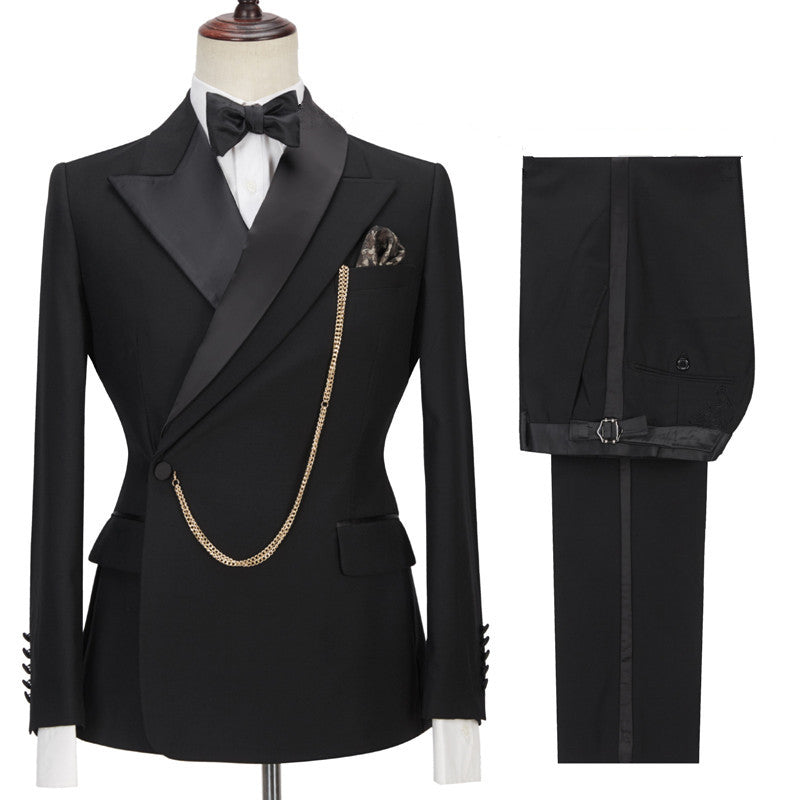 Fashion Wedding Suits for Groom - Black with Peaked Lapel-BallBride
