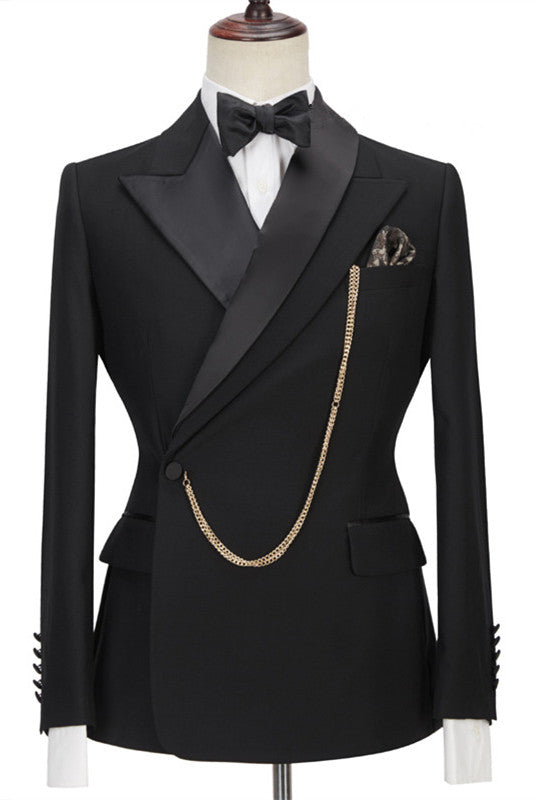 Fashion Wedding Suits for Groom - Black with Peaked Lapel-BallBride