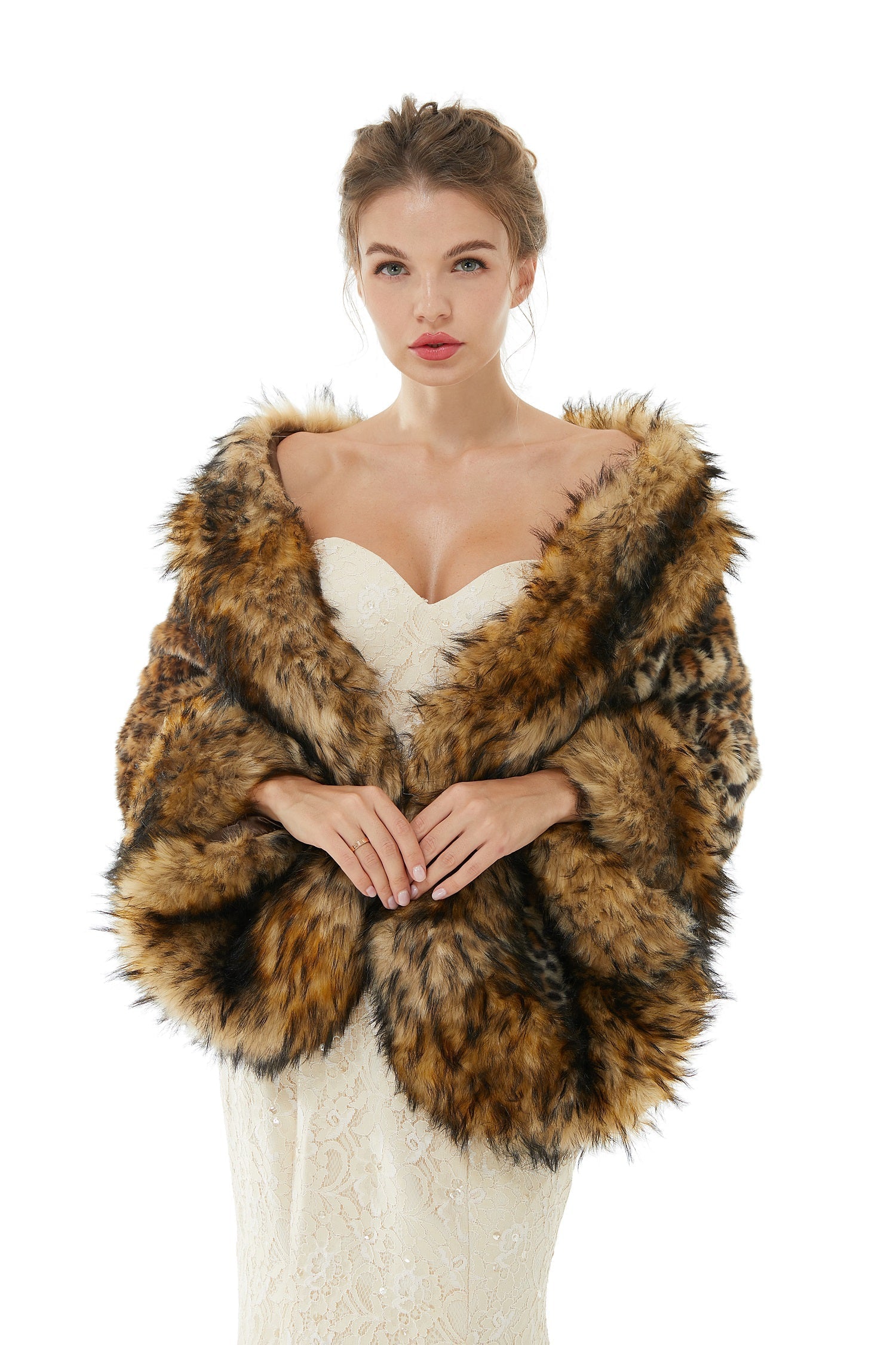Faux Fur Wedding Wraps for Brides - Leopard Fashion-BallBride