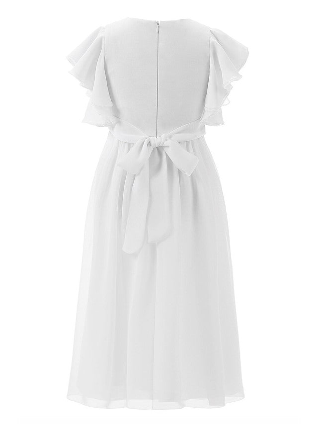 Floor-length Jewel Flower Girl Dresses with Ruffles and Short Sleeves-BallBride