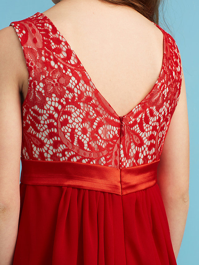 Flower Girl Dress with Chiffon Lace and Sash Ribbon Appliques - Sheath Column Jewel Neck Floor Length-BallBride