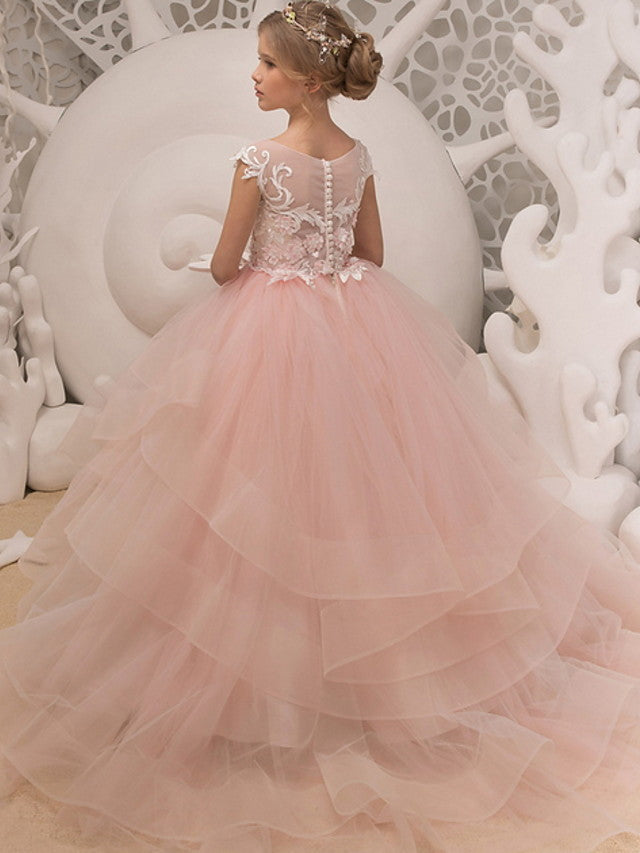 Flower Girl Dresses - Sleeveless Jewel Neck Ball Gown with Ruffles and Appliques-BallBride