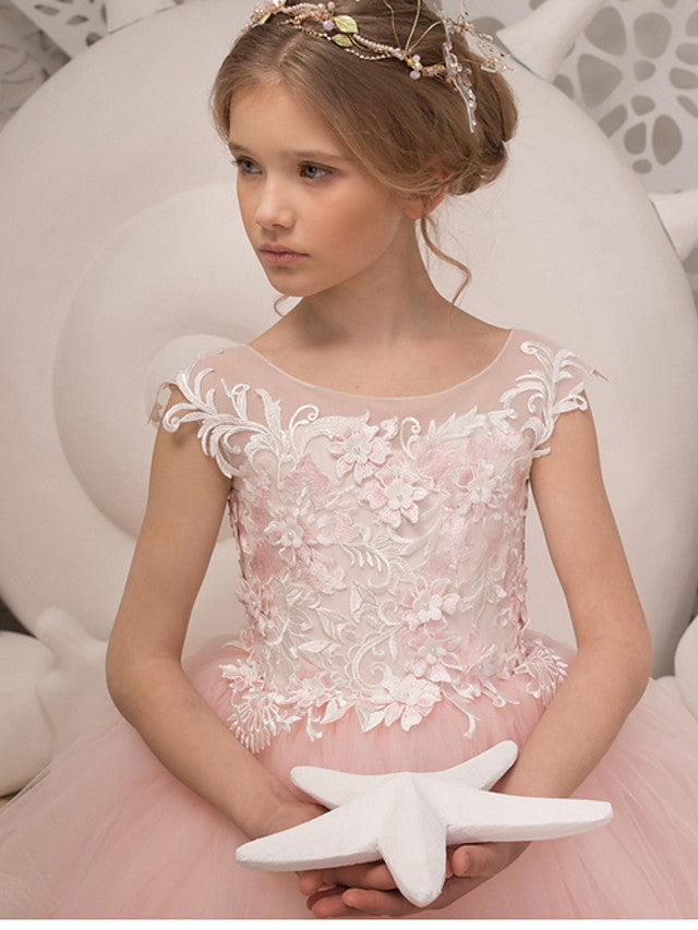 Flower Girl Dresses - Sleeveless Jewel Neck Ball Gown with Ruffles and Appliques-BallBride
