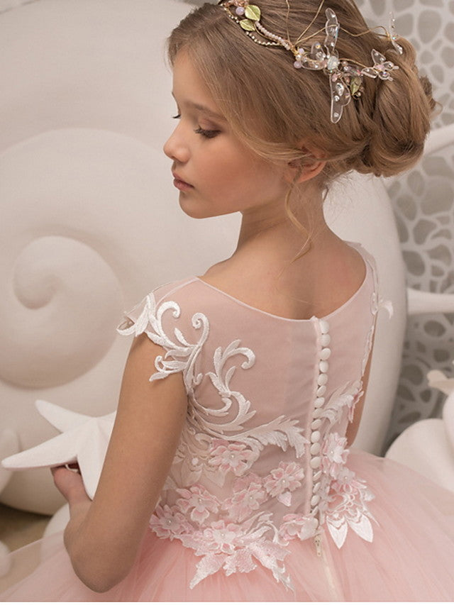 Flower Girl Dresses - Sleeveless Jewel Neck Ball Gown with Ruffles and Appliques-BallBride
