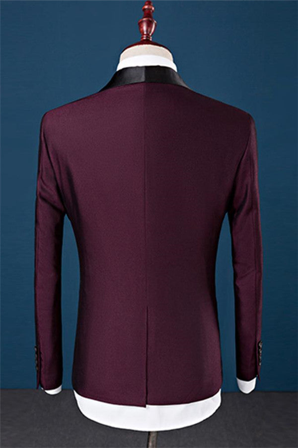 Formal Burgundy Slim Fit 3 Piece Shawl Lapel Groomsmen Suit-BallBride