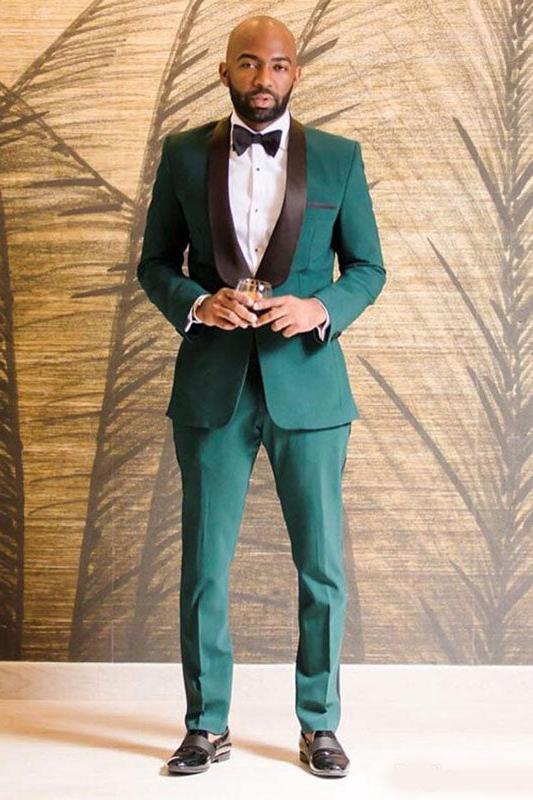 Formal Dark Green One Button Shawl Lapel Wedding Suit-BallBride