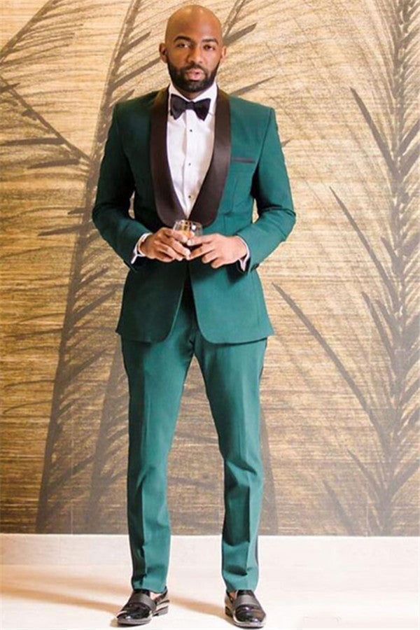 Formal Dark Green One Button Shawl Lapel Wedding Suit-BallBride