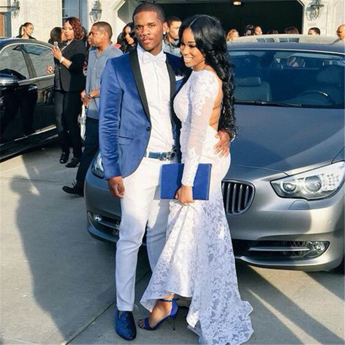 Formal Despoke Velvet Blue Suits with One Button for Grooms & Groomsmen-BallBride