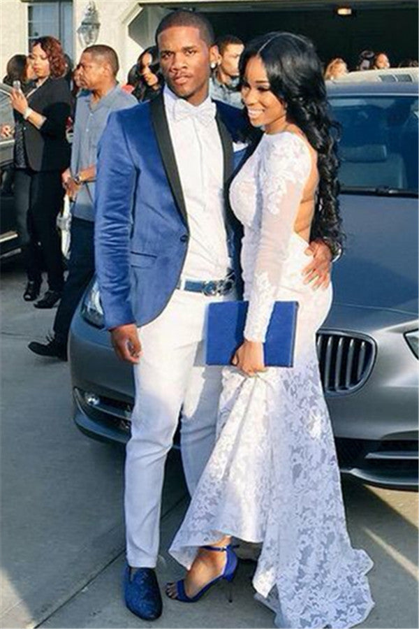 Formal Despoke Velvet Blue Suits with One Button for Grooms & Groomsmen-BallBride