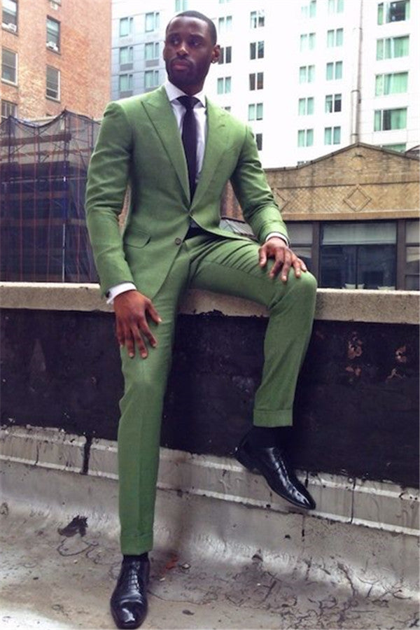 Formal Green Prince Suit With Peaked Lapel For Weddings-BallBride