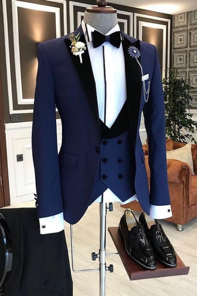 Formal Peaked Lapel Easy Fit Dark Navy Wedding Tuxedo-BallBride
