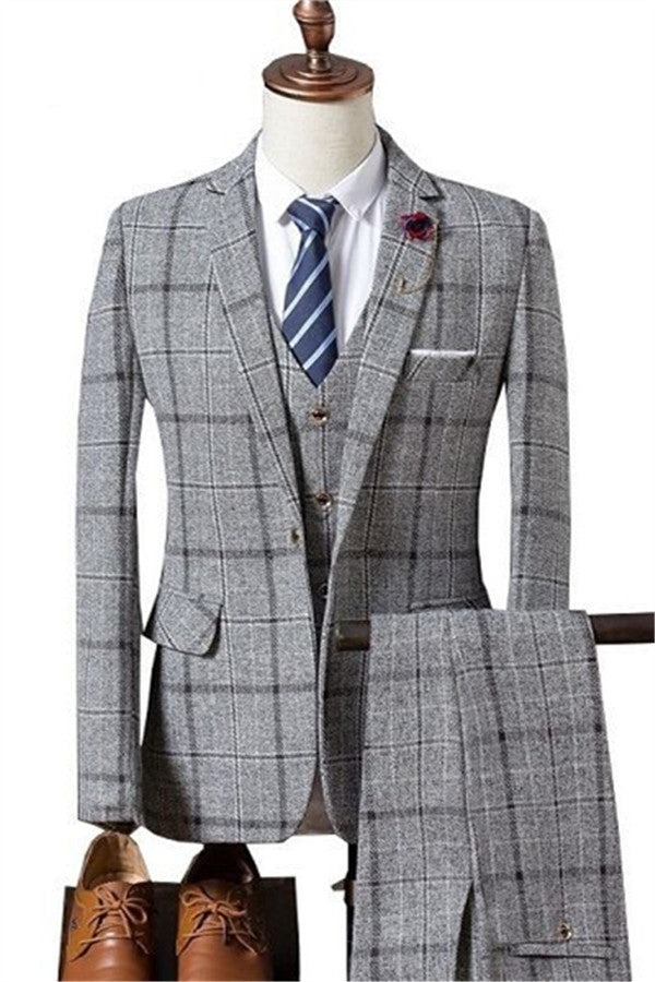 Formal Plaid Easy Fit Business Men Suits with Notched Lapel-BallBride