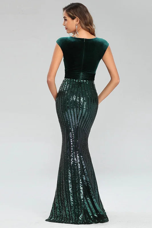 Galmorous Green Cap Sleeve Mermaid Evening Prom Dress With Sequins-BallBride