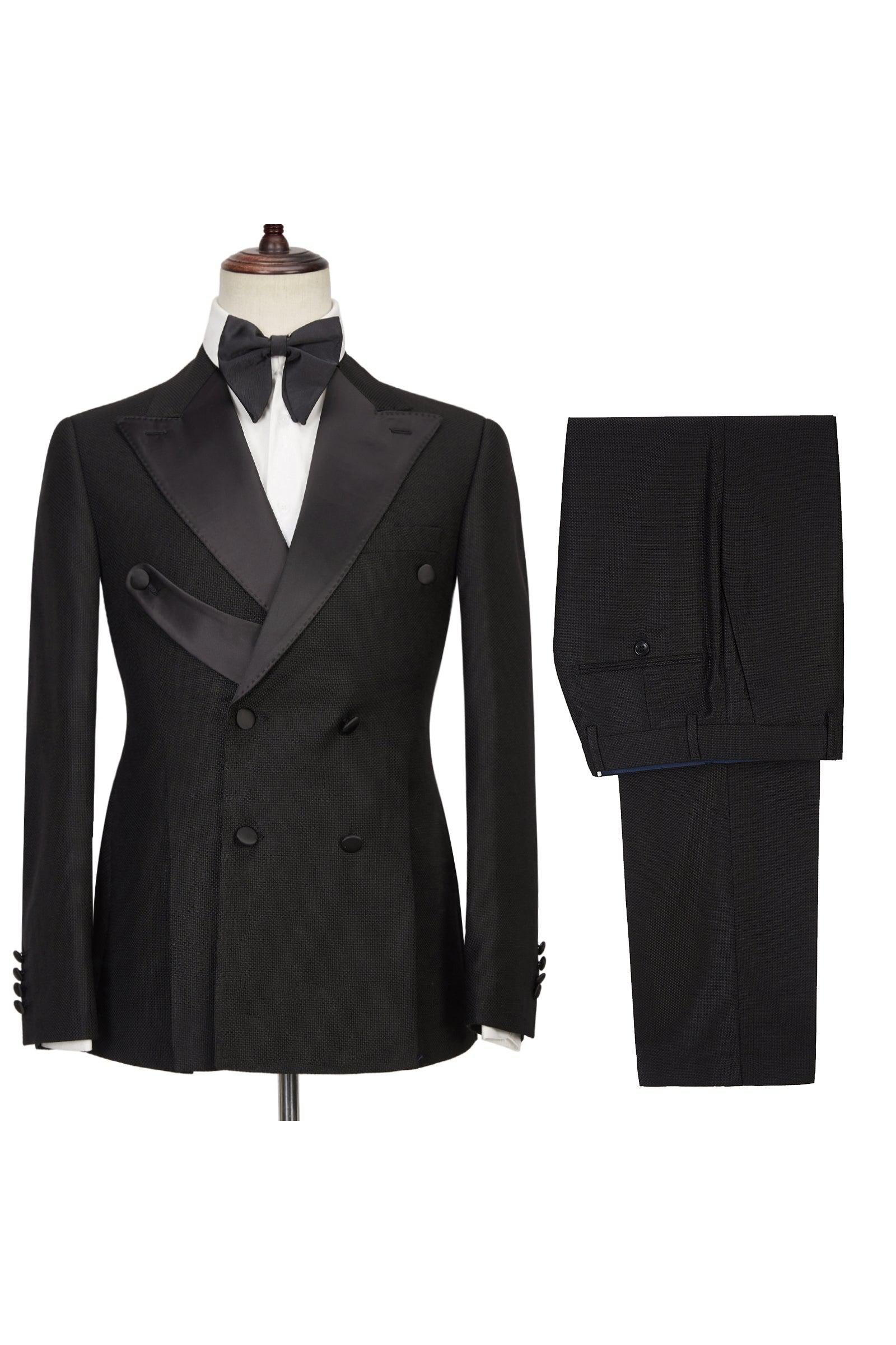 Gavin Latest Design Men's Suits: Black Double Breasted Peaked Lapel Best Fitted-BallBride